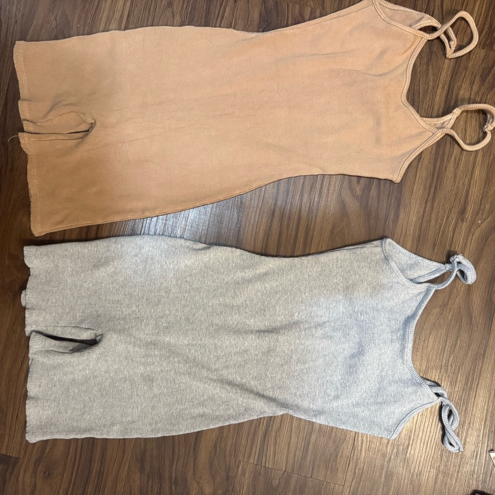 Fashion Nova Tan and Gray Jumpsuits